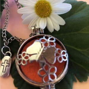 Aromatherapy Essential Oil Necklace Butterfly with charm Believe/Cross. 28”